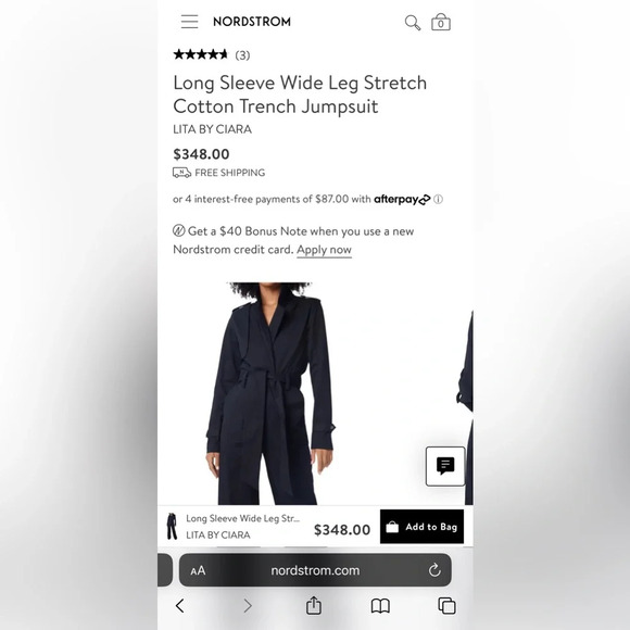 NWT LITA by Ciara Long Sleeve Wide Leg Stretch Cotton Trench Jumpsuit Size Small - Picture 5 of 13